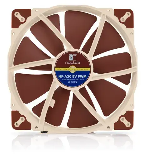 Noctua NF A20 5V PWM Kompiuterio korpuso ventiliatorius 20 cm, smėlio spalvos, raudonas