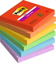 Lipnūs lapeliai Post-it Super Sticky, Playful Colour, 76 mm x 76 mm,6 vnt./pak.