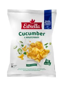 Bulvių traškučiai ESTRELLA, lygaus pjaustymo agurkų ir grietinės skonio, 170g