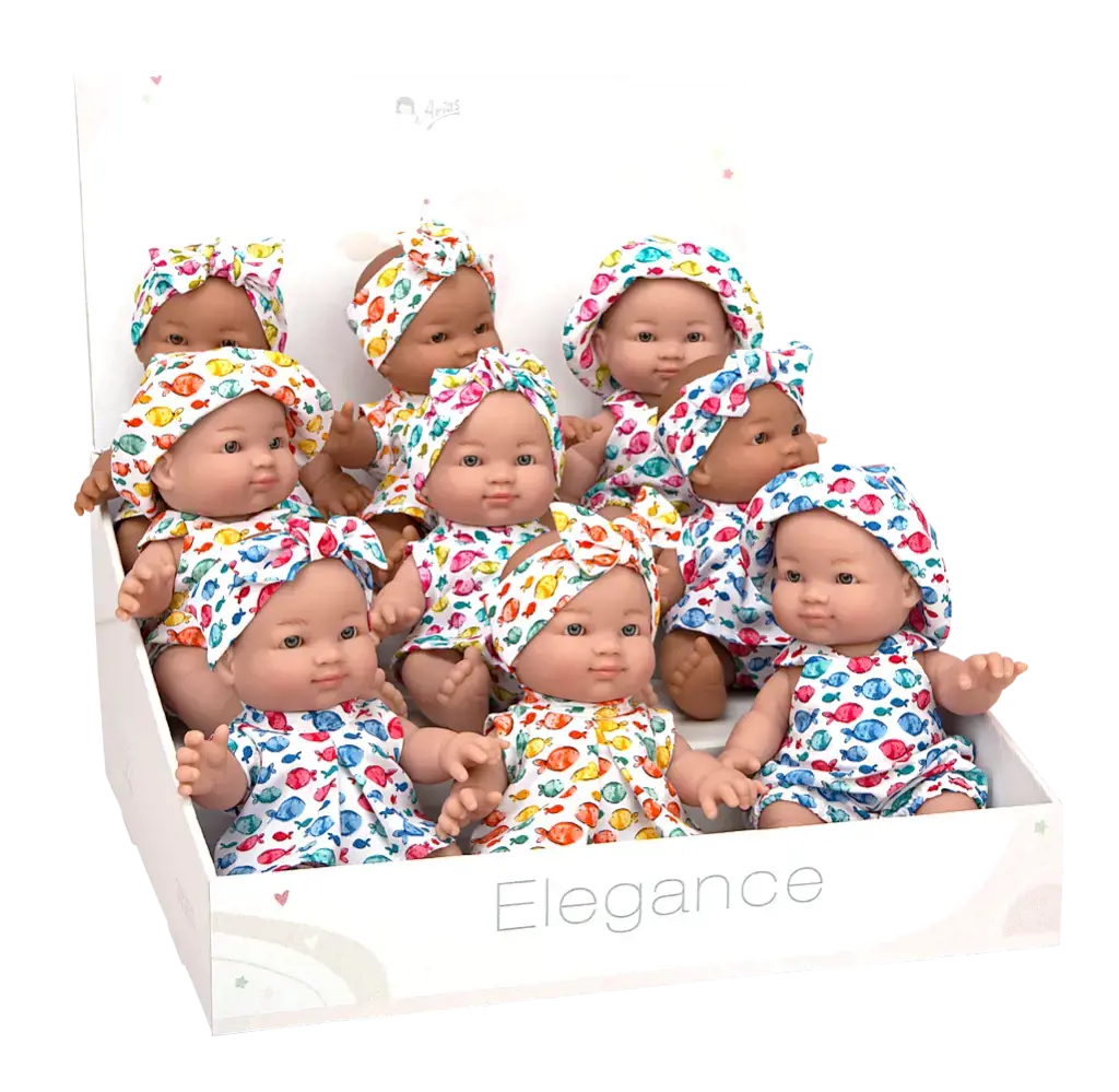 Lėlytės su rūbeliais žuvyčių raštais, 24 cm