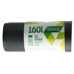 Šiukšlių maišai SORTEX, 160 l, 50 mikr, LDPE, 75 x 115 cm, 10 vnt., juodos sp.