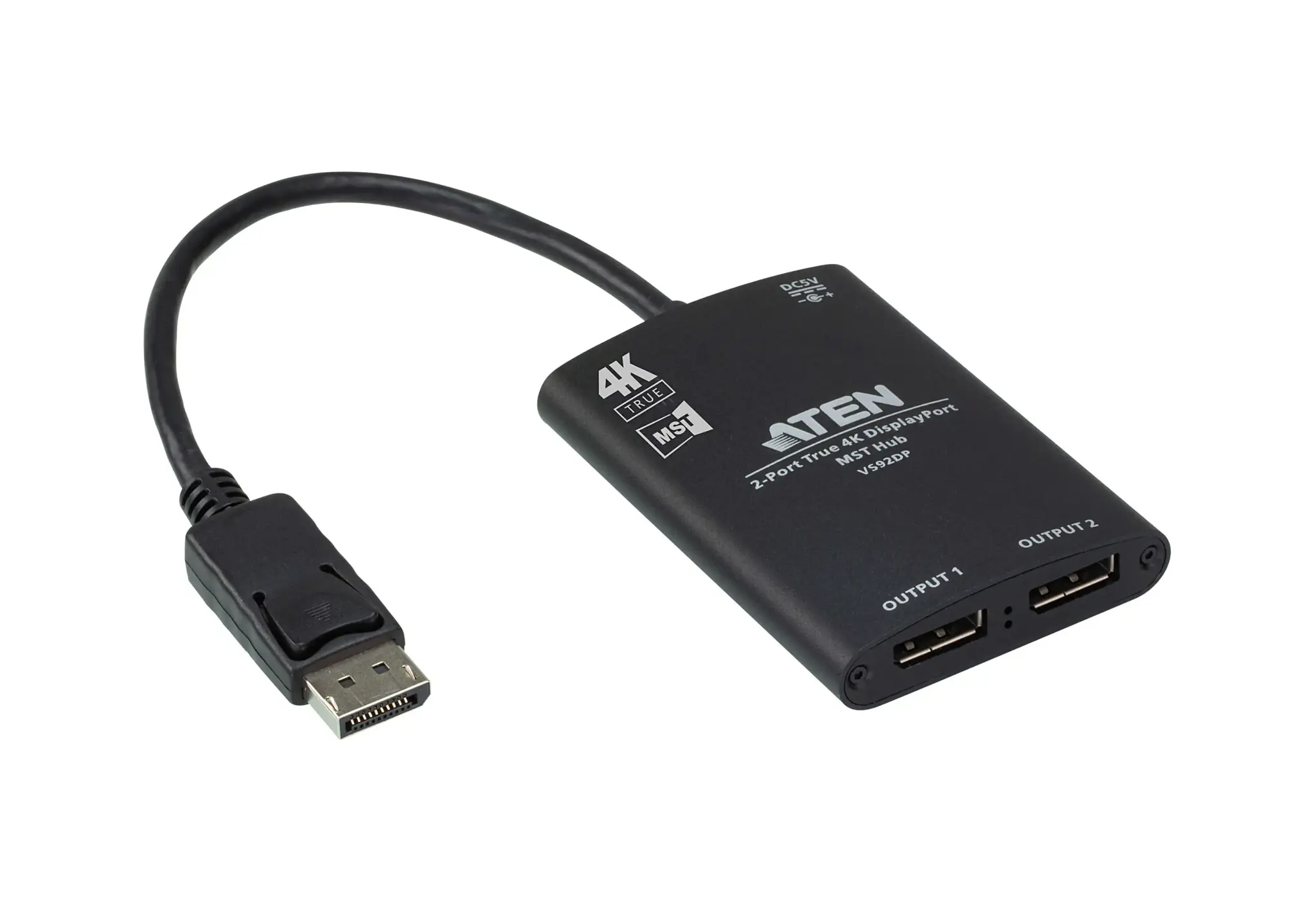 ATEN 2 prievadų "True 4K DisplayPort MST" šakotuvas, DisplayPort, 2x DisplayPort, 3840 x 2160 taškų, juodas, aliuminis, 4K Ultra HD