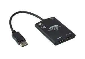 ATEN 2 prievadų "True 4K DisplayPort MST" šakotuvas, DisplayPort, 2x DisplayPort, 3840 x 2160 taškų, juodas, aliuminis, 4K Ultra HD