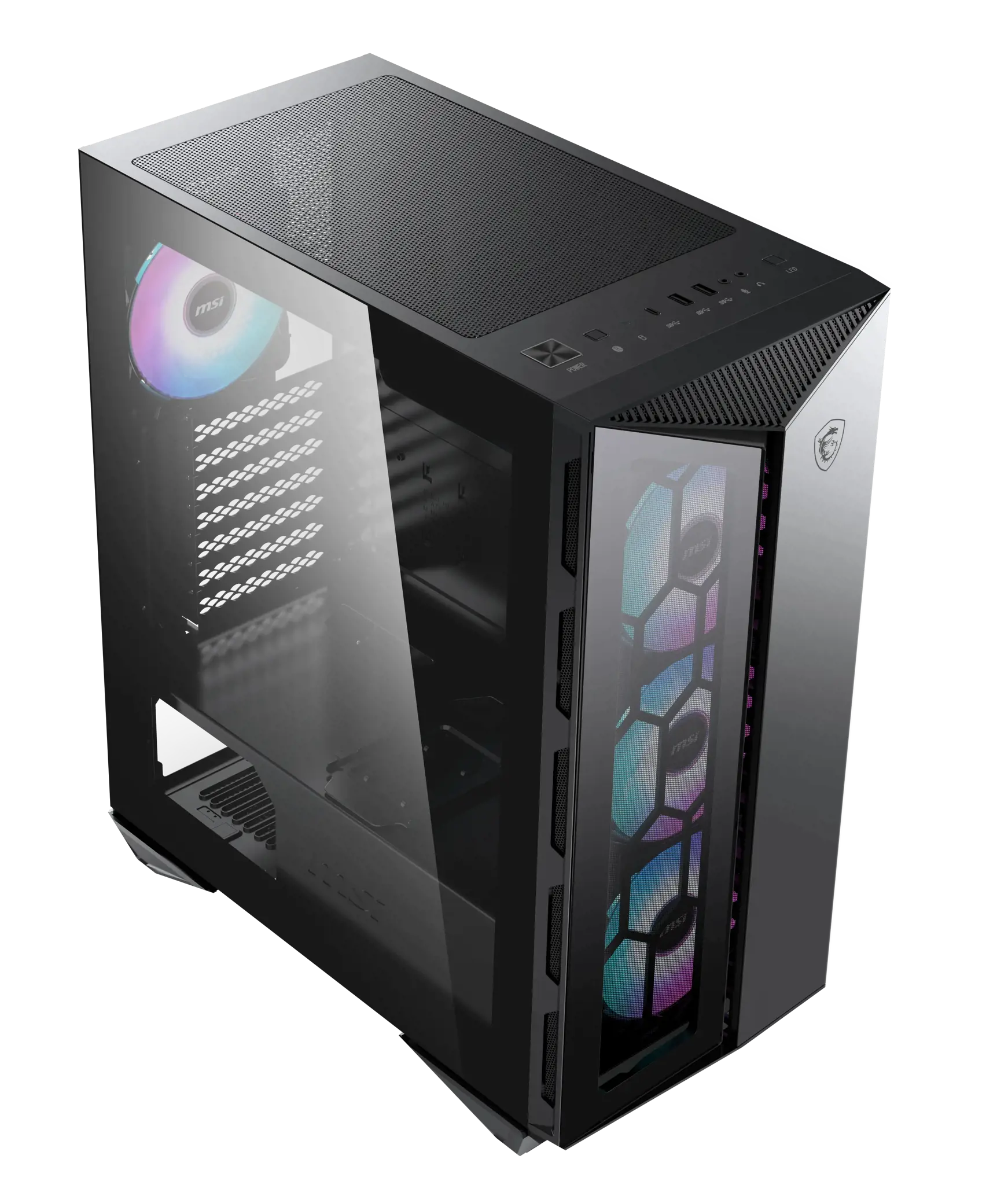 MSI MPG GUNGNIR 110R Vidutinio bokšto žaidimų kompiuterio korpusas, juodas, USB 3.2 Gen2 C tipo, 4x 120 mm ARGB ventiliatorius, "Mystic Light Sync", 1-6 ARGB valdymo plokštė, 2x grūdinto stiklo plokštės, ATX, mATX, mini-ITX, Midi Tower, kompiuteris, juodas, ATX, micro ATX, mini-ITX, metalas, plastikas, SPCC, grūdintas stiklas, žaidimų