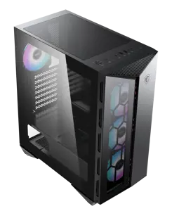MSI MPG GUNGNIR 110R Vidutinio bokšto žaidimų kompiuterio korpusas, juodas, USB 3.2 Gen2 C tipo, 4x 120 mm ARGB ventiliatorius, "Mystic Light Sync", 1-6 ARGB valdymo plokštė, 2x grūdinto stiklo plokštės, ATX, mATX, mini-ITX, Midi Tower, kompiuteris, juodas, ATX, micro ATX, mini-ITX, metalas, plastikas, SPCC, grūdintas stiklas, žaidimų