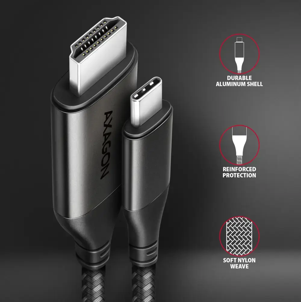 AXAGON RVC-HI2MC USB-C -> HDMI 2.0 adapteris 4K/60Hz Aliuminis, 1,8 m ilgio kabelis