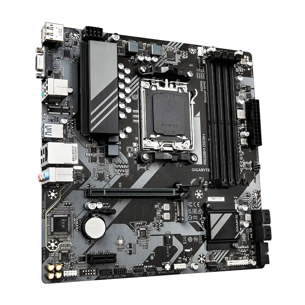 "Gigabyte A620M DS3H" (1.0 red.), AMD, "Socket AM5", "AMD Ryzen™ 5", "AMD Ryzen 7 7th Gen", "AMD Ryzen 9 7th Gen", "Socket AM5", DDR5-SDRAM, 192 GB