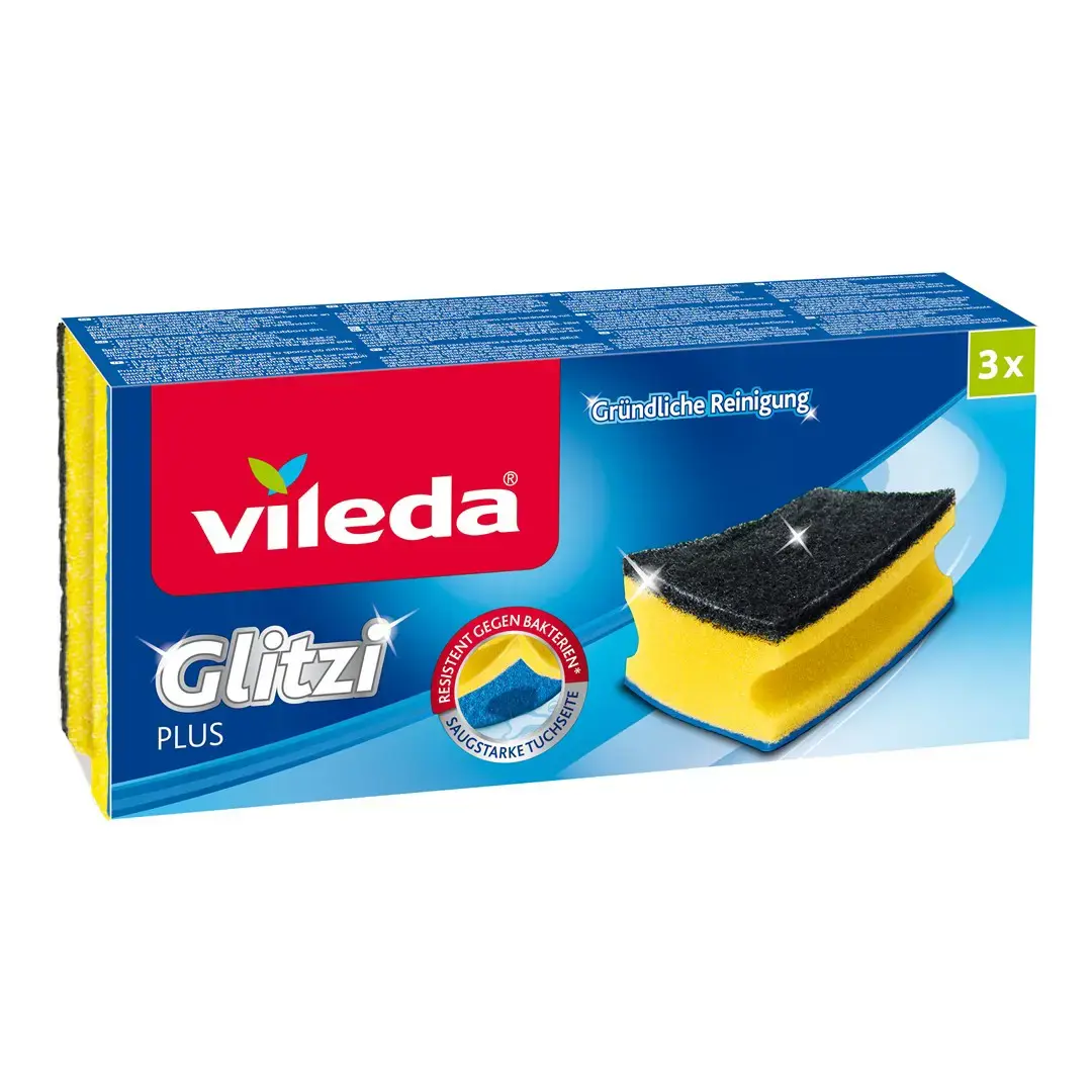 "Vileda" 138203 kempinėlė Stačiakampio formos pluoštas Juoda, mėlyna, geltona 3 vnt.