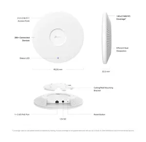 TP-Link Omada BE9300 Ceiling Mount Tri-Band Wi-Fi 7 Access Point, 9300 Mbit/s, 574 Mbit/s, 2880 Mbit/s, 5760 Mbit/s, 2500 Mbit/s, IEEE 802.11a, IEEE 802.11ac, IEEE 802.11ax, IEEE 802.11b, IEEE 802.11be, IEEE 802.11g, IEEE 802.11n