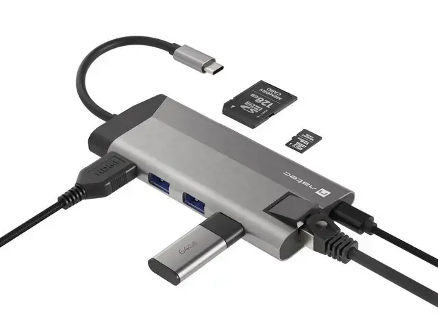 NATEC daugiaportis "Fowler Plus" USB-C->HUB USB 3.0 3x HDMI 4K USB-C PD RJ45 SD Micro SD