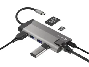 NATEC daugiaportis "Fowler Plus" USB-C->HUB USB 3.0 3x HDMI 4K USB-C PD RJ45 SD Micro SD