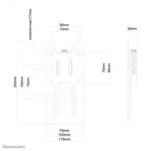 "Neomounts by Newstar" reguliuojamo aukščio adapteris, 8 kg, -25,4 mm (-1"), -25,4 mm (-1"), 100 x 100 mm, Reguliuojamas aukštis, Juodas