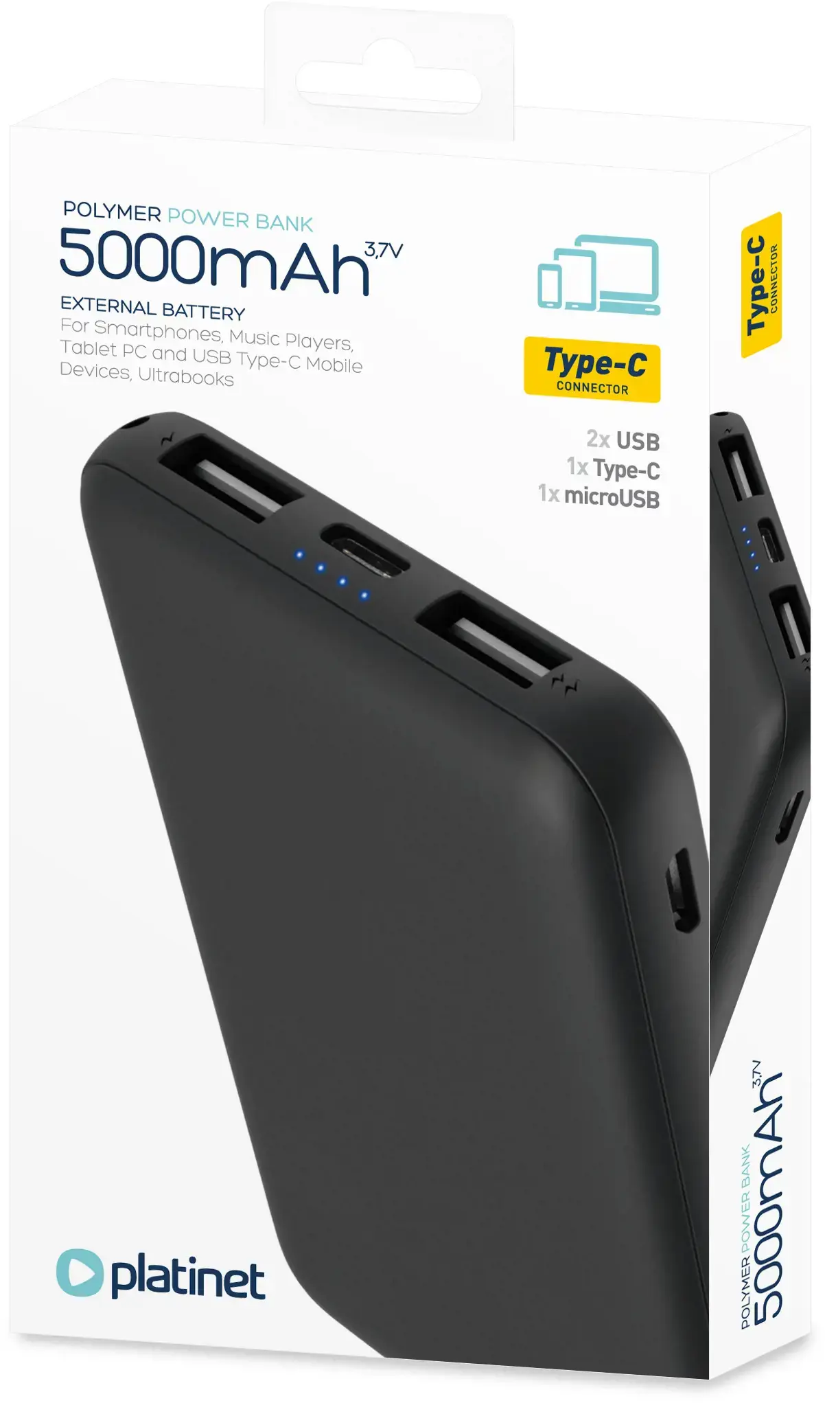 Platinet power bank 5000mAh polimerinis, juodas (45216)