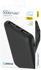 Platinet power bank 5000mAh polimerinis, juodas (45216)