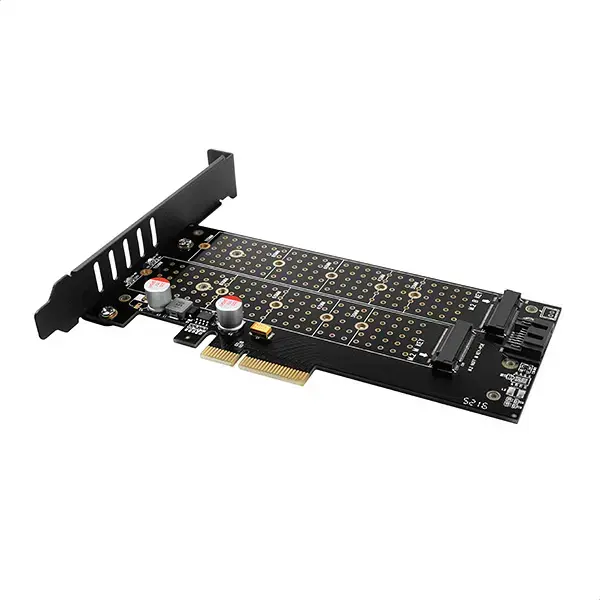 AXAGON PCEM2-D PCI-E 3.0 4x - DUAL M.2 SSD (NVMe + SATA), dviguba įtampa, iki 110 mm SSD