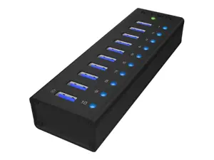 ICYBOX IB-AC6110 IcyBox 10 x USB 3.0 prievadų koncentratorius su USB įkrovimo prievadu, juodas