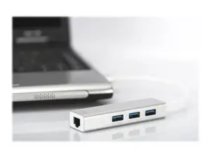 DIGITUS USB3.0 3 prievadų šakotuvas ir GLAN adapteris 3xUSB A/F 1xUSB A/M 1xRJ45 LAN