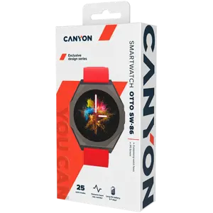CANYON Otto SW-86, išmanusis laikrodis Realtek 8762DK LCD 1.3'' LTPS 360X360px, G+F 1+gesture 192KB ličio jonų polimero baterija 3.7v 280mAh, ginklo aliuminio lydinio korpuso vidurinis rėmas + plastikinis apatinis korpusas + šiltas raudonas silikoninis dirželis + ginklo dirželio sagtis. šeimininkas: 45,4 * 42,4 * 9,6 mm.