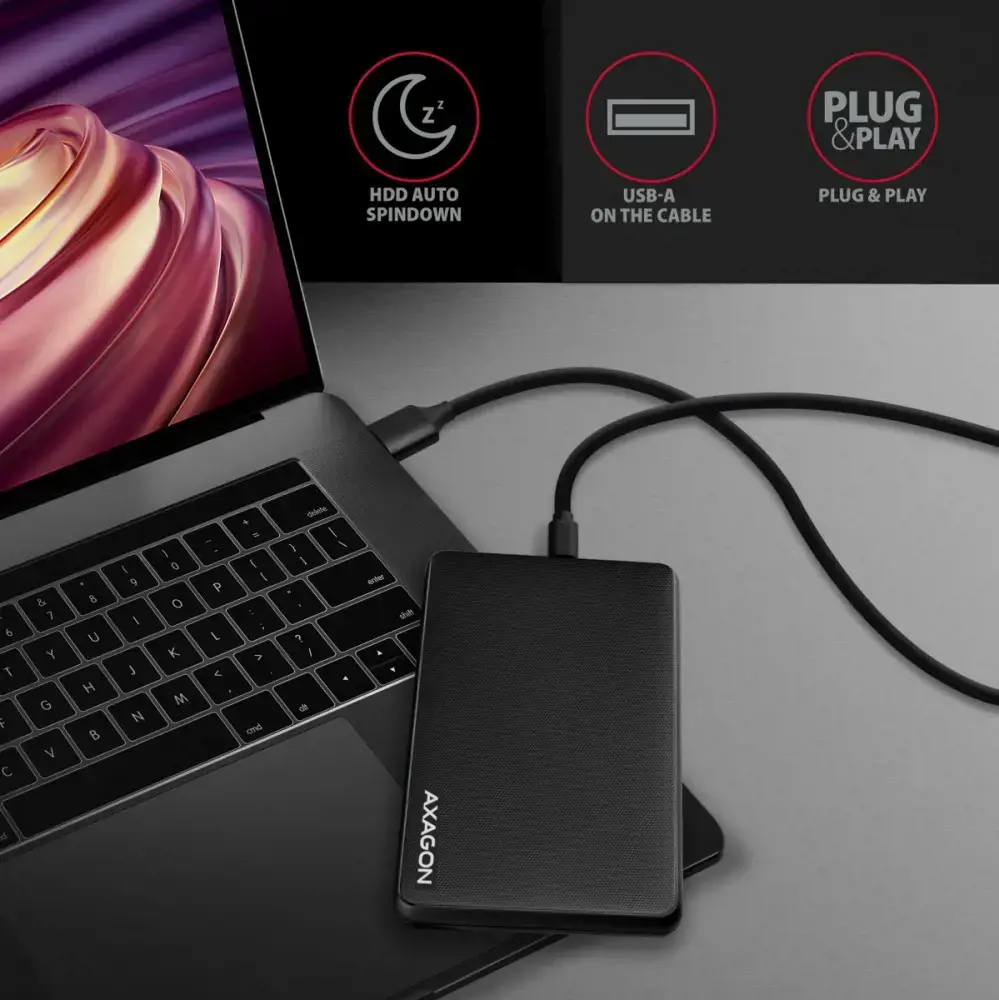AXAGON EE25-SLC USB-C 3.2 Gen1 - SATA 6G 2,5" SLIDE dėžutė BLACK