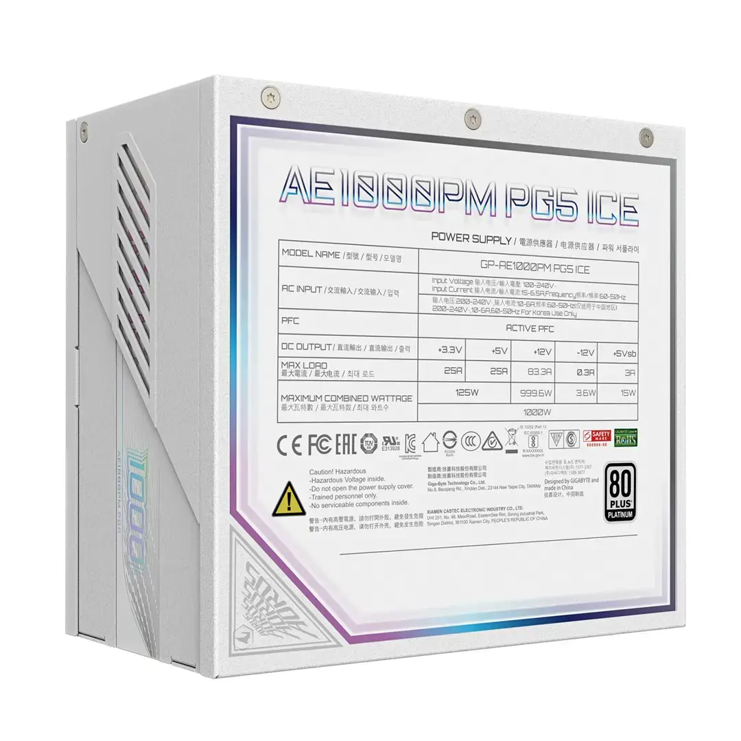 Maitinimo blokas GIGABYTE GP-AE1000PM PG5 ICE, 1000 W, 80 PLUS Platinum