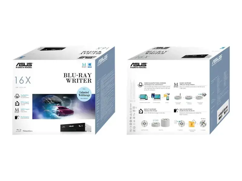 ASUS BW-16D1HT Mažmeninė tylioji, juoda, dėklas, vertikalus/horizontalus, stalinis kompiuteris, "Blu-Ray RW", "Serial ATA