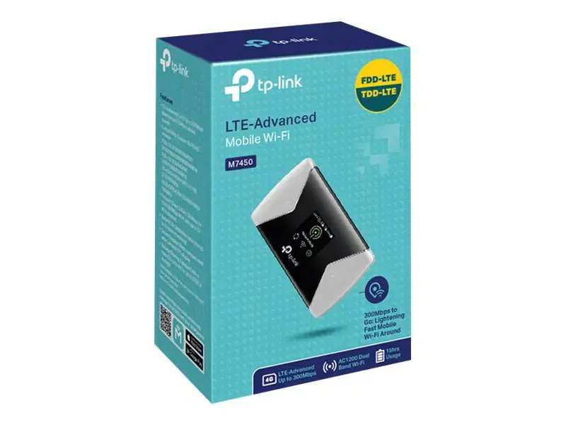 TP-Link 300Mbps LTE-Advanced Mobile Wi-Fi M7450, Mobiliojo belaidžio tinklo įranga, Juoda, pilka, nešiojamasis, TFT, 3,66 cm (1,44"), 802.11a, 802.11b, 802.11g, Wi-Fi 4 (802.11n)