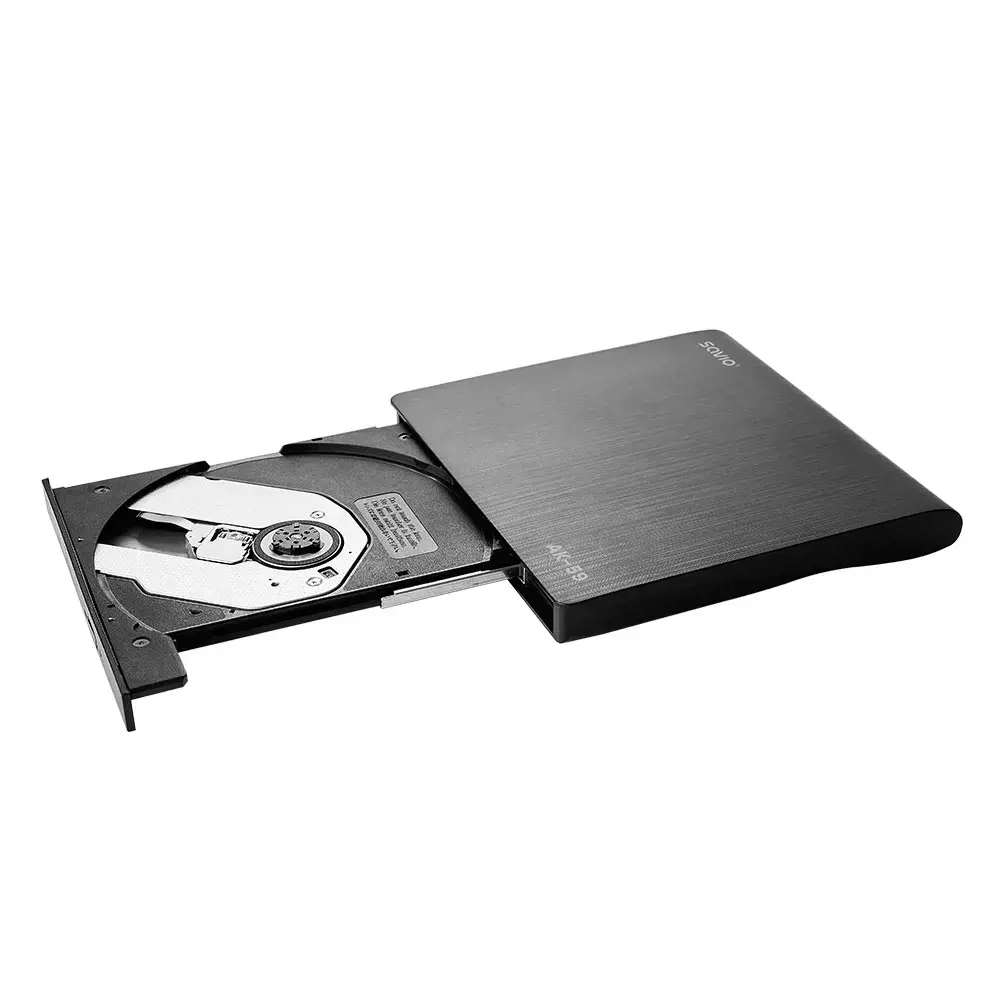 Ārējais diskdzinis Savio External Slim drive CD|DVD R| RW – USB-C| USB-A