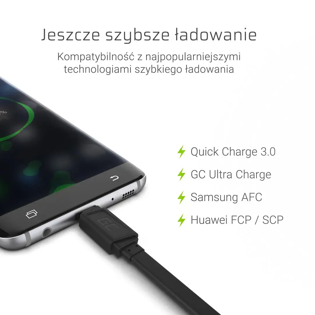 GREENCELL KABGC03 GCmatte USB-C plokščias 25 cm kabelis su greituoju įkrovimu