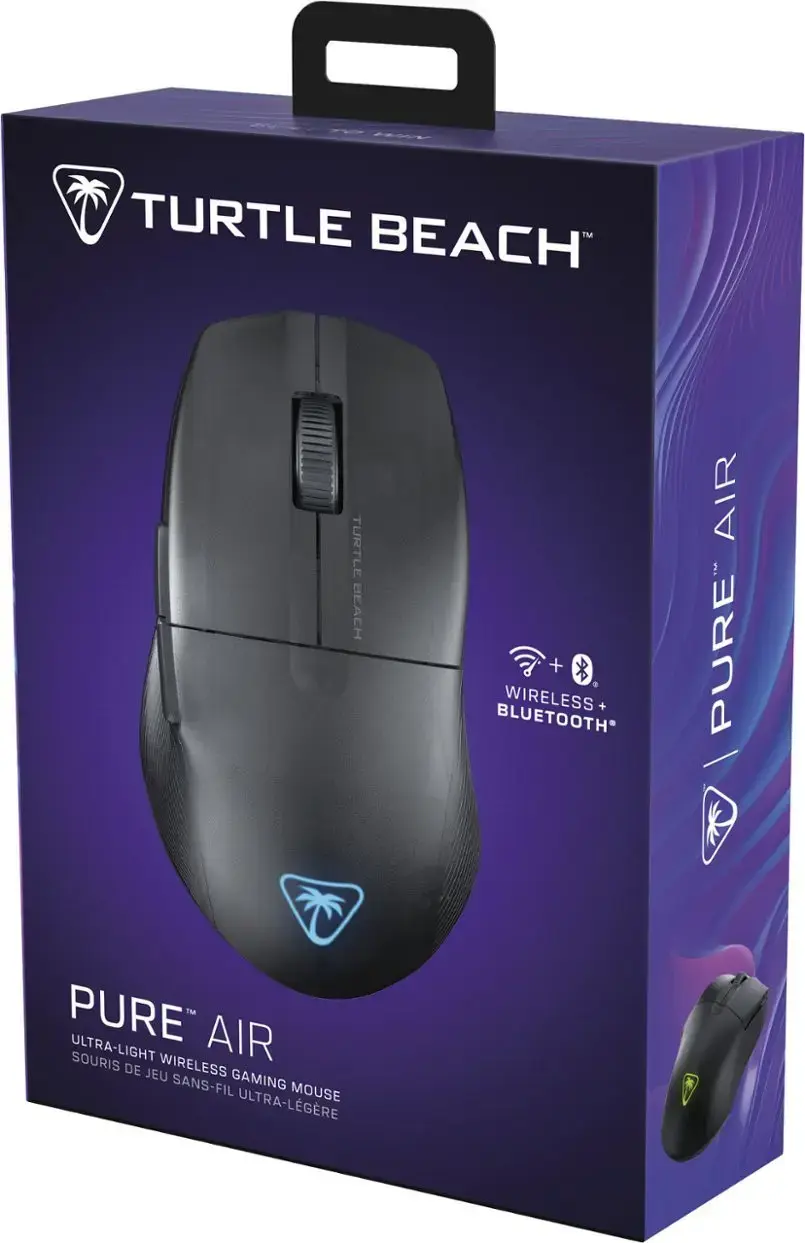 Turtle Beach Pure Air - Ultra-Light Wireless Ergonomic RGB Gaming Mouse, 26K DPI Optical Sensor, 125 hour Battery, Dual Wireless System, TITAN Optical Switches, Bluetooth, RGB Illumination. Semi-translucent Black, Right-hand, Optical, RF Wireless + Bluetooth, 26000 DPI, Black, Translucent