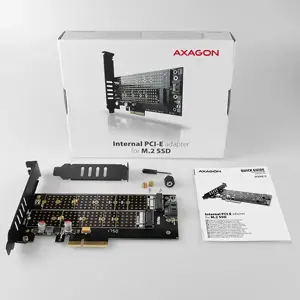 AXAGON PCEM2-D PCI-E 3.0 4x - DUAL M.2 SSD (NVMe + SATA), dviguba įtampa, iki 110 mm SSD