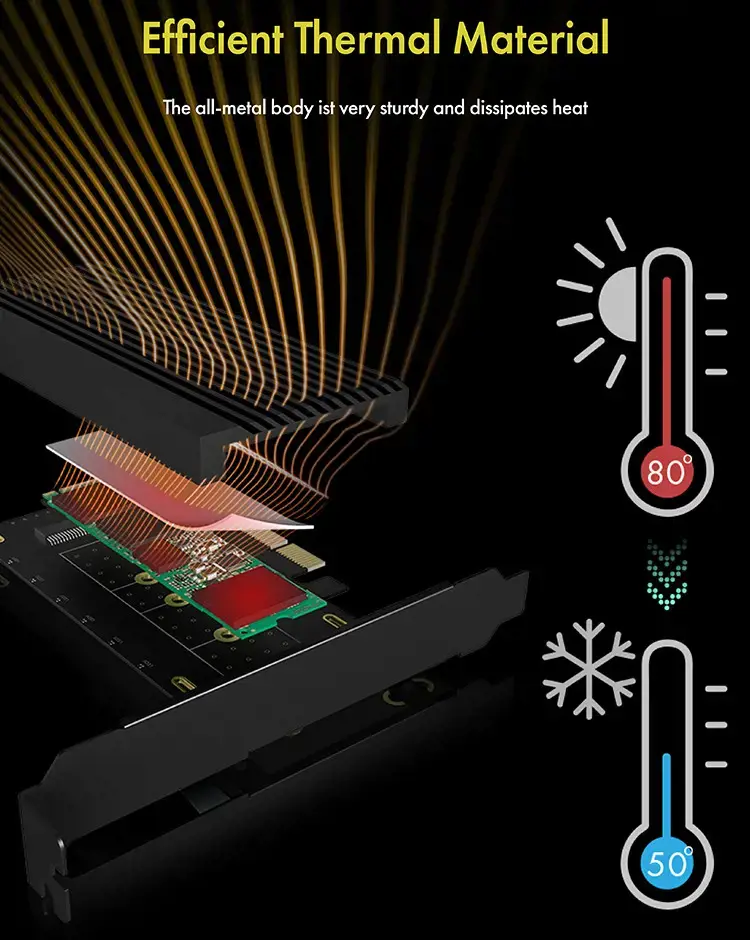 ICY BOX IB-PCI208-HS, PCIe, M.2, pilno aukščio / žemo profilio, PCIe 4.0, juodas, pasyvus