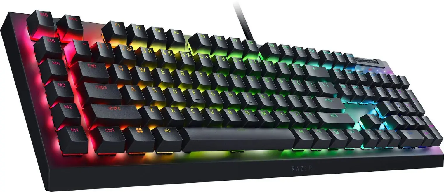 "Razer BlackWidow V4 X" mechaninė žaidimų klaviatūra, žalias jungiklis, šiaurietiškas išdėstymas, laidinė, juoda
