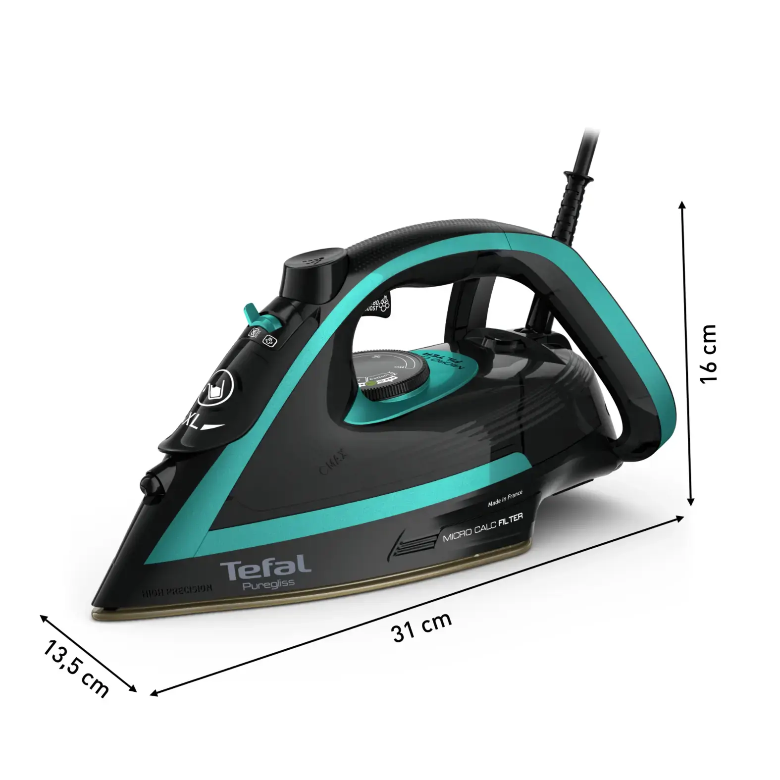Tefal Puregliss FV8066, Dry & Steam iron, Durilium AirGlide Autoclean soleplate, 2 m, 280 g/min, Black, Blue, 50 g/min