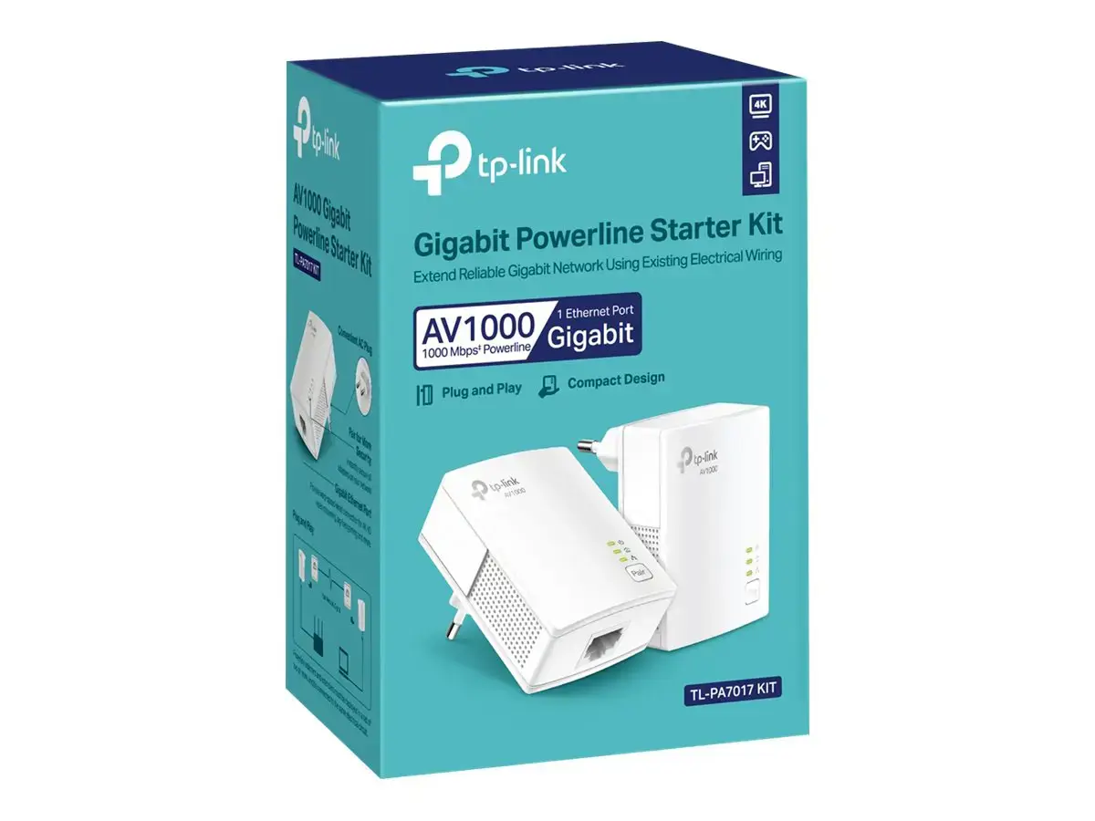 TP-Link AV1000 Gigabit Powerline Starter Kit, 1000 Mbps, IEEE 802.3, IEEE 802.3ab, IEEE 802.3u, F tipo, OFDM, 128 bitų AES, 300 m