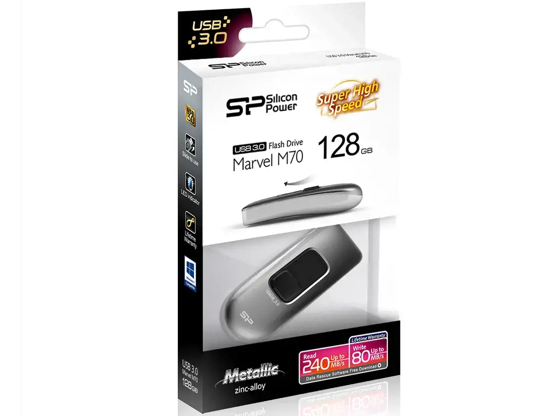 "Silicon Power Marvel M70", 32 GB, A tipo USB, 3.2 Gen 1 (3.1 Gen 1), 200 MB/s, skaidrių, pilka, sidabrinė