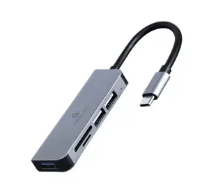 GEMBIRD USB Type-C 3 prievadų USB šakotuvas USB 3.1 + USB 2.0 su kortelių skaitytuvu