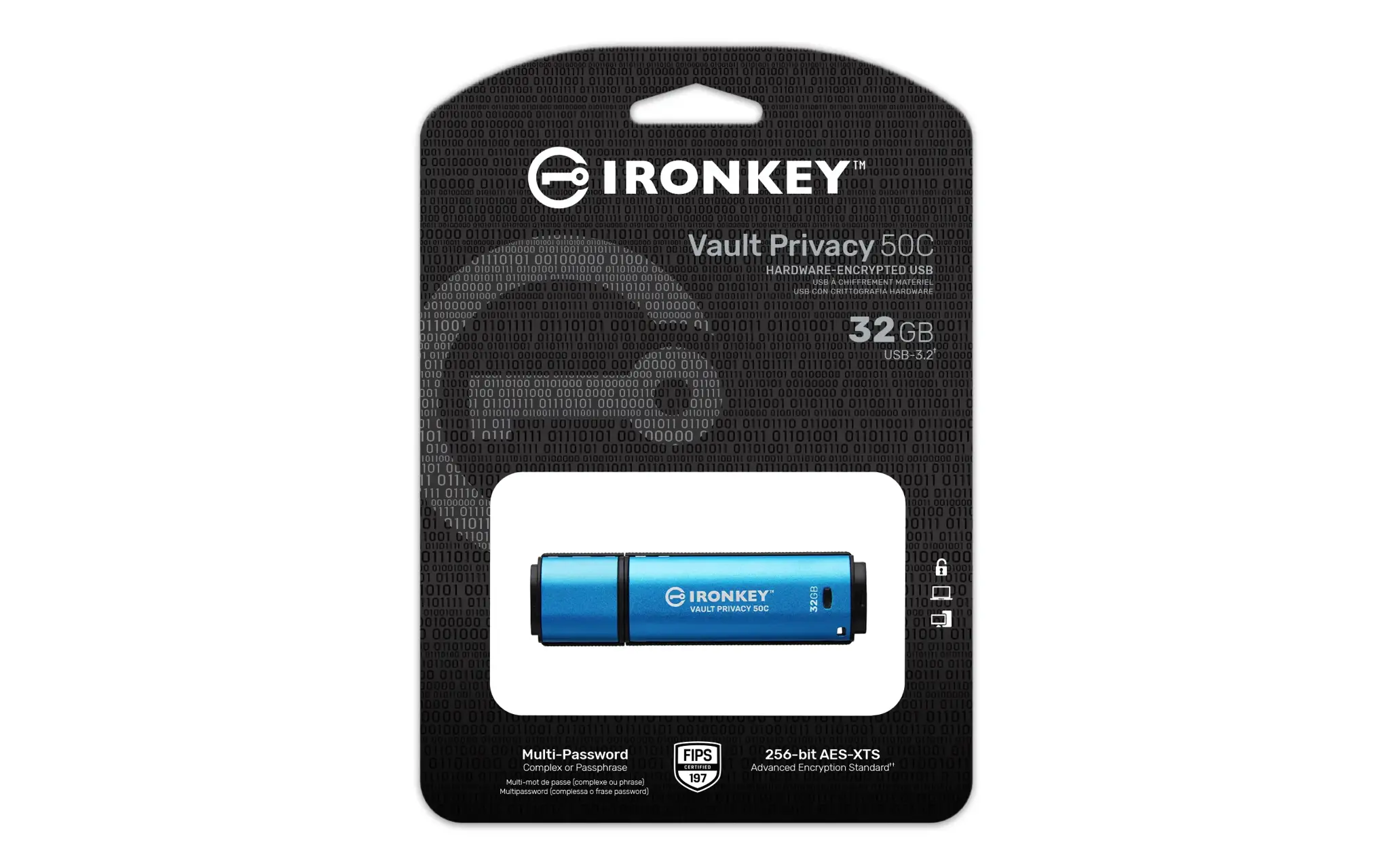 KINGSTON 32GB USB-C IronKey Vault Privacy 50C AES-256 Encrypted FIPS 197