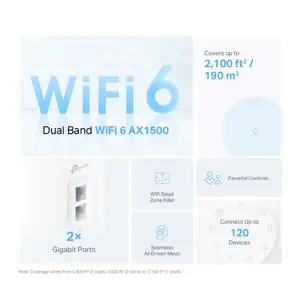 TP-Link AX1500 Whole Home Mesh Wi-Fi 6 System, White, Internal, Mesh router, 190 m², 0 - 40 °C, -40 - 60 °C