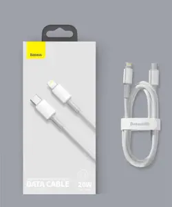"Baseus" didelio tankio pintas greitojo įkrovimo duomenų kabelis nuo C tipo iki "Lightning PD" 20 W 1 m baltas (baltas)