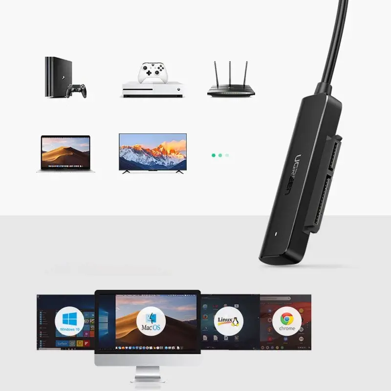 Ugreen 70609, HDD/SSD korpusas, 2,5", Serial ATA III, 5 Gb/s, karšto keitimo, juodas