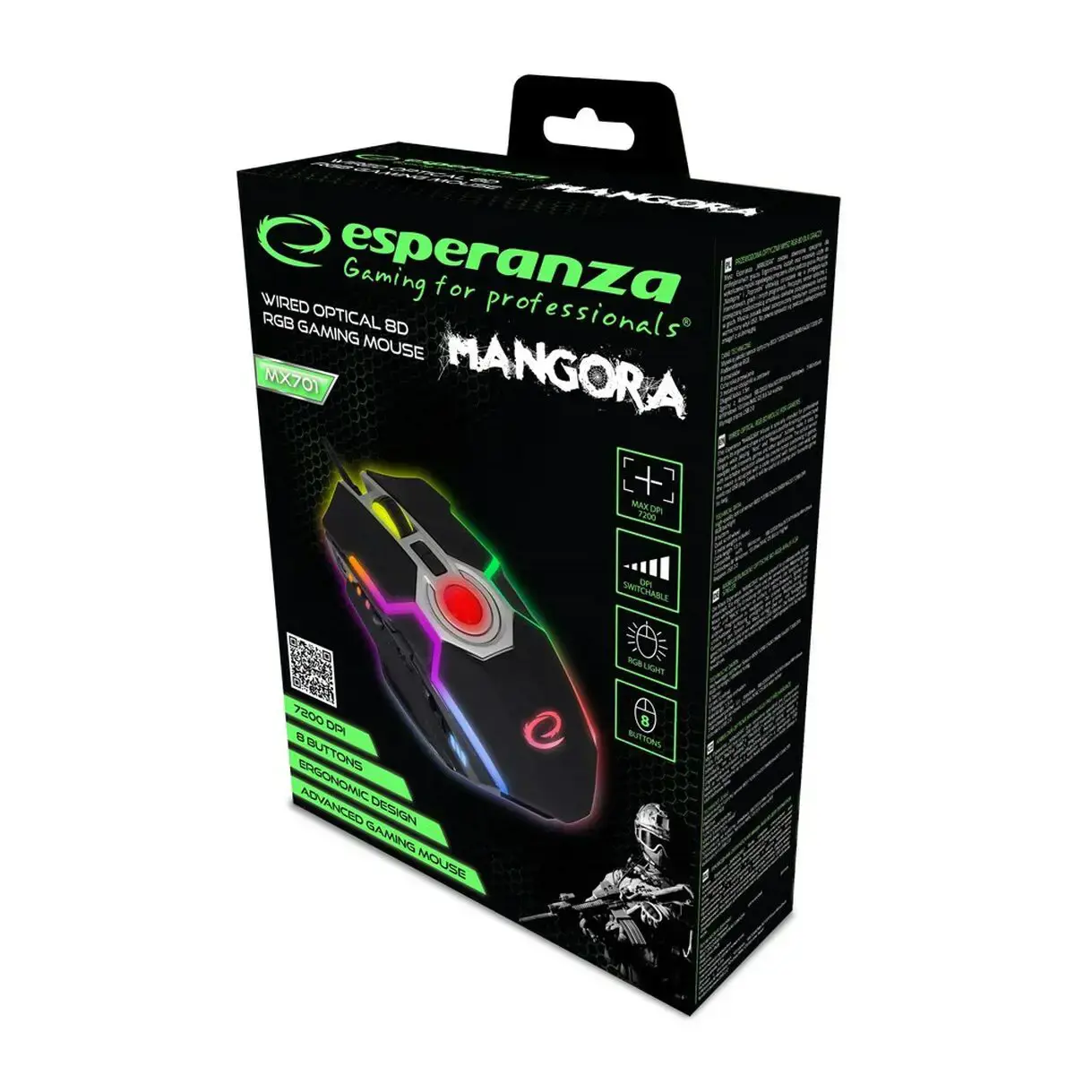 "Esperanza EGM701" pelė Dešinioji USB Type-A optinė 7200 DPI