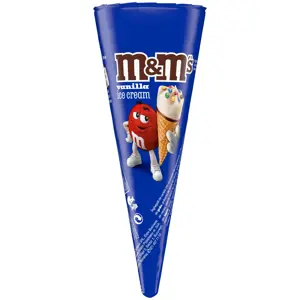 Valgomieji vaniliniai ledai vafliniame kūgelyje M&M's,su pieninio šokolado dražė, 110 g