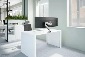 "Neomounts by Newstar" Pasirinkite "Neomounts" monitoriaus laikiklis ant stalo lenktiems ekranams, prispaudžiamas/prisukamas, 18 kg, 25,4 cm (10"), 124,5 cm (49"), 100 x 100 mm, sidabrinis