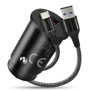 Car charger 1 X USB QC3.0 18W black + cable USB-C 1m