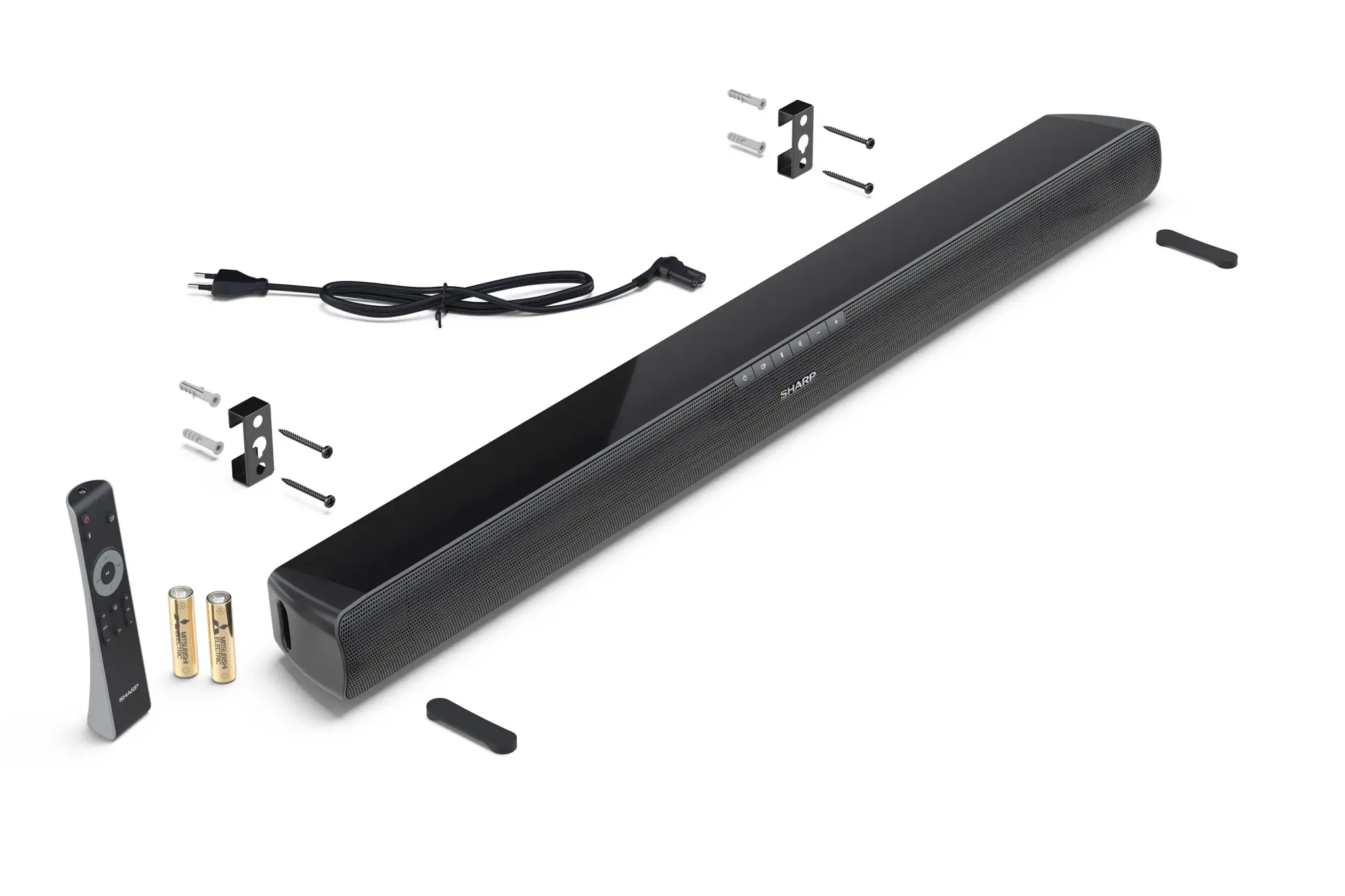 "Sharp" HT-SB100 2.0 garso juosta didesniam nei 32 colių televizoriui, HDMI ARC/CEC, Aux-in, optinis, "Bluetooth", USB, 80 cm, blizgios juodos spalvos
