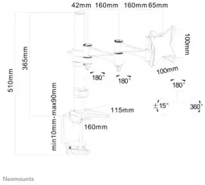 "Neomounts by Newstar" monitoriaus laikiklis ant stalo, tvirtinimas per stalą, 9 kg, 25,4 cm (10"), 76,2 cm (30"), 100 x 100 mm, baltas