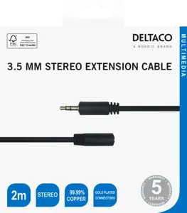 Audio kabelis DELTACO 3.5mm, paauksuotos jungtys, 2m, juodas / MM-160-K / R00180012