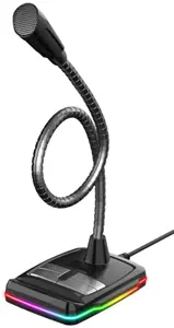 Varr Gaming USB mikrofonas su stovu, Reguliuojamas 360° kampu, Valdymo skydelis (įjungimas / išjungimas, garsumas ir apšvietimas), Mikrofono jautrumas -58±2 dB ir visakryptis, Populiari USB-A jungtis, Juodas, Kabelis 1,5 m, Stalo mikrofonas, -58 dB, 70 - 10000 Hz, 2200 Ω, 50 dB, Visakryptis