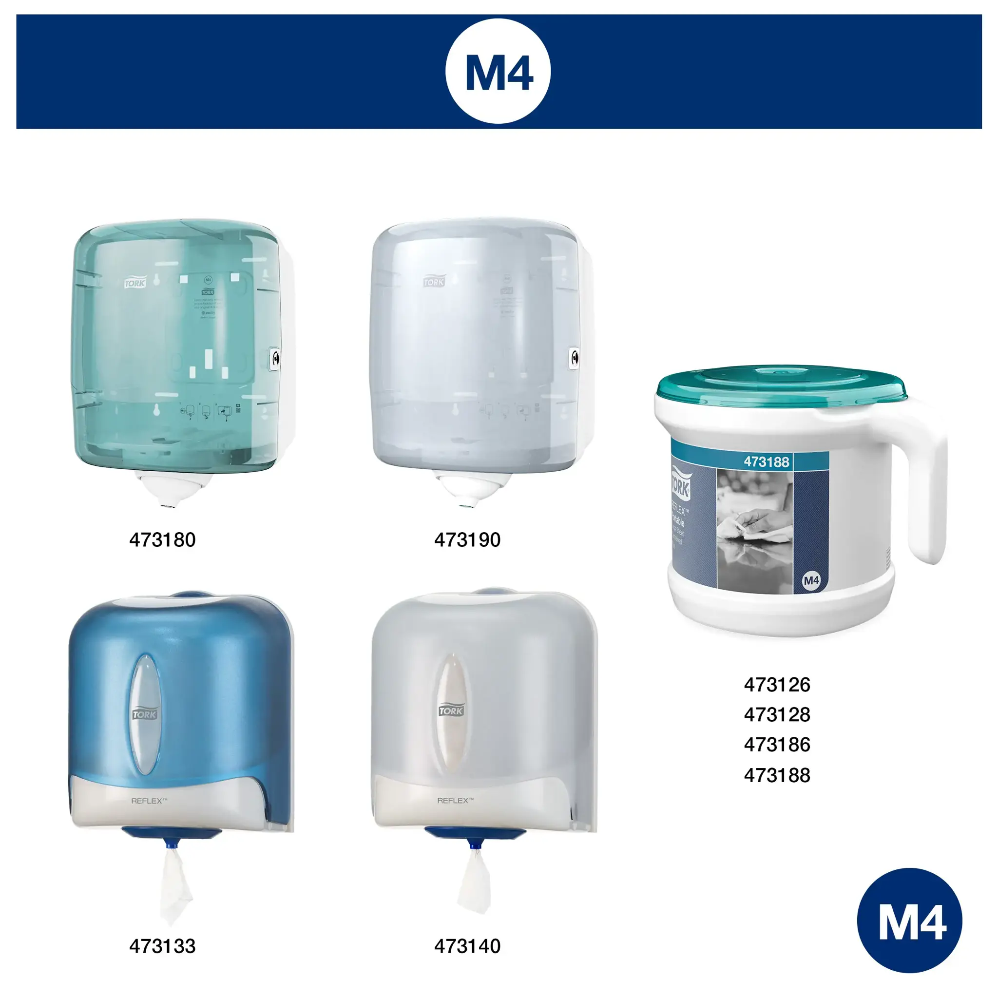 Popieriniai rankšluosčiai TORK, 473472, Reflex M4, 2 sl., 19.4 x 33.5 cm, 151 m/rul., balta sp.