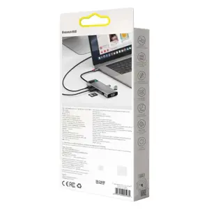 Hub 9in1 Baseus Metal Gleam Series, USB-C to 3x USB 3.0 + HDMI + USB-C PD + Ethernet RJ45 + microSD|SD + VGA